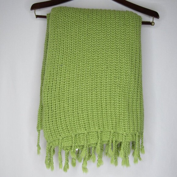 Pottery Barn Other - Pottery Barn Green Fringed Basketweave Knit Throw Blanket 50 x 60